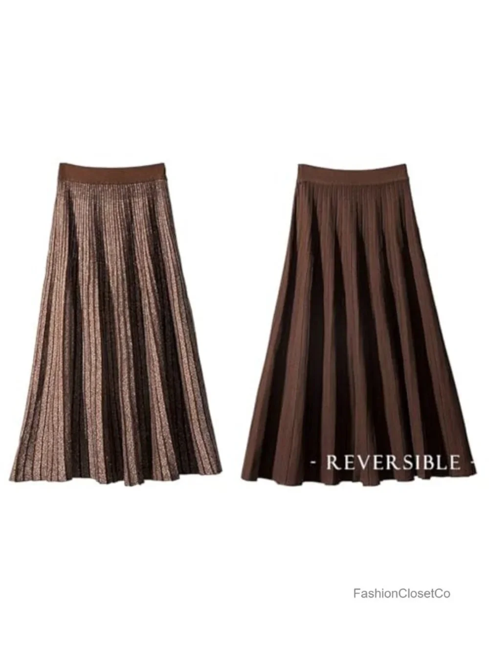 Women's Reversible Stretchy Knit A-Line Pleated Midi Skirt